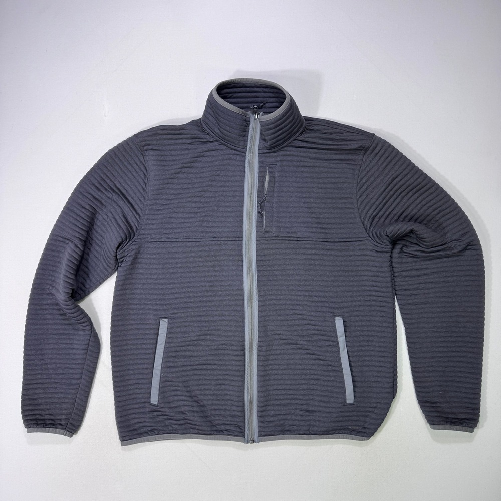 LL Bean Mens Large Gray Full Zip Fleece Jacket 520414 Textured Ribbed Airlight